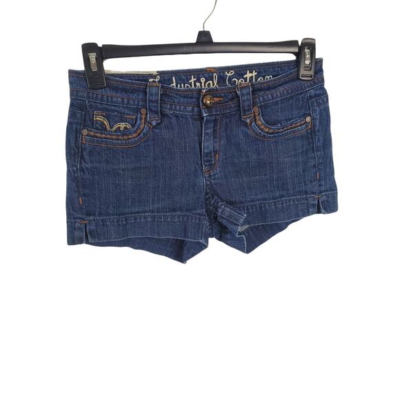 Industrial Cotton Shorts 5 Womens/Juniors Dark Wash Mid Rise Denim Pockets Summe - Picture 1 of 6